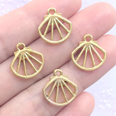 Mini Seashell Open Bezel Charm for UV Resin Filling | Small Scallop Shell Deco Frame for Kawaii Resin Jewelry DIY (4 pcs / Gold / 14mm x 15mm)