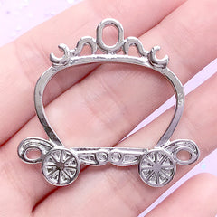 Cinderella Open Bezel Charm | Pumpkin Carriage Deco Frame for UV Resin Filling | Princess Jewelry Supplies (1 piece / Silver / 40mm x 37mm)