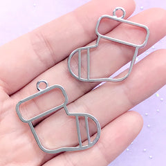 CLEARANCE Christmas Sock Open Bezel Charm | Christmas Stocking Deco Frame for UV Resin Filling | Holiday Jewellery DIY (2 pcs / Silver / 28mm x 32mm)