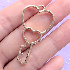 Heart Key Open Backed Bezel Charm for UV Resin Filling | Kawaii Deco Frame | Cute Door Key Pendant (1 piece / Gold / 23mm x 44mm)
