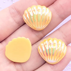 Seashell Cabochon with Iridescent Color | Kawaii Decoden Pieces | Mermaid Embellishments | Resin Flatbacks (3 pcs / Orange / 21mm x 19mm)