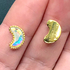 Rainbow Moon Shaped Rhinestones with Setting | AB Clear Faceted Glass Rhinestones | Faux Iridescent Gemstones | Kawaii Jewellery Making (2 pcs / 7mm x 10mm)