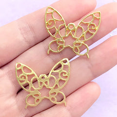 Filigree Butterfly Open Bezel for UV Resin Filling | Insect Deco Frame | Kawaii Resin Jewellery DIY (2 pcs / Gold / 28mm x 25mm)