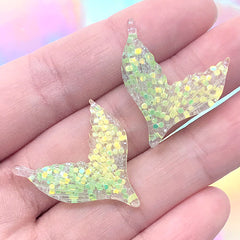 Fish Tail Cabochon with Glitter | Mermaid Tail Embellishment | Kawaii Decoden Phone Case DIY (2 pcs / 25mm x 27mm)