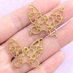 Filigree Butterfly Open Bezel for UV Resin Filling | Insect Deco Frame | Kawaii Resin Jewellery DIY (2 pcs / Gold / 28mm x 25mm)