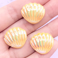 Seashell Cabochon with Iridescent Color | Kawaii Decoden Pieces | Mermaid Embellishments | Resin Flatbacks (3 pcs / Orange / 21mm x 19mm)