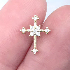Cross Rhinestone Nail Charm | Bling Bling Religion Embellishment | Christian Nail Art | Sparkle Resin Inclusion (1 piece / Gold / 10mm x 12mm)