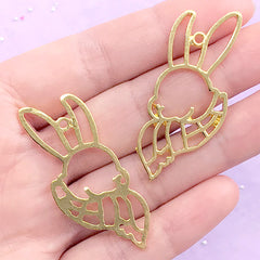 CLEARANCE White Rabbit Open Bezel | Bunny Head Pendant | Alice in Wonderland Deco Frame | Kawaii UV Resin Crafts (2 pcs / Gold / 20mm x 44mm)