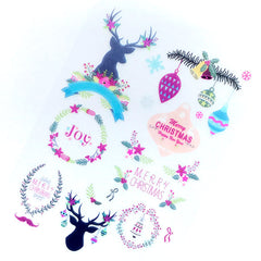 CLEARANCE Christmas Wreath and Reindeer Clear Film Sheet for UV Resin Art Deco | Festive Season Embellishments | UV Resin Jewellery DIY