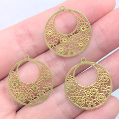 Round Filigree Flower Bookmark Charm | Small Metal Accents | Deco Frame for UV Resin Filling | Resin Inclusion (3 pcs / 20mm x 22mm)