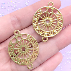 Magical Star Circle Open Bezel | Magic Circle Connector Charm | Kawaii Deco Frame for UV Resin Jewelry DIY (2 pcs / Gold / 25mm x 33mm)