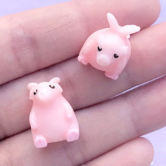 Kawaii Pig with Angel Wing Cabochons | 3D Winged Animal Decoden Pieces | Fairytale Embellishment (2 pcs / Pink / 13mm x 16mm)