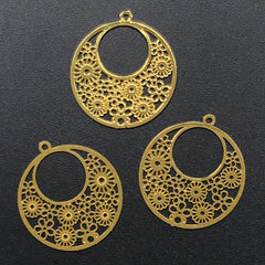 Round Filigree Flower Bookmark Charm | Small Metal Accents | Deco Frame for UV Resin Filling | Resin Inclusion (3 pcs / 20mm x 22mm)