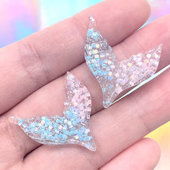 Kawaii Mermaid Tail Decoden Cabochons | Glittery Fairy Tale Embellishments | Cute Jewellery DIY (2 pcs / 25mm x 27mm)