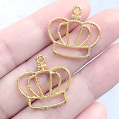 Crown Open Backed Bezel Charm | Cute Deco Frame for UV Resin Filling | Kawaii Jewelry DIY (2 pcs / Gold / 22mm x 22mm)