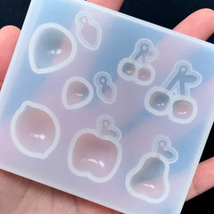 Apple Lemon Cherry Strawberry Silicone Mold (9 Cavity) | Assorted Fruit Mold | Kawaii Resin Craft Supplies | Clear Soft Mold for UV Resin