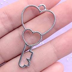 CLEARANCE Heart Shaped Door Key Open Bezel Pendant | Kawaii UV Resin Jewellery Making | Cute Deco Frame (1 piece / Silver / 23mm x 44mm)