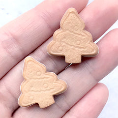 Christmas Tree Cookie Cabochon | Fake Biscuit Embellishments | Sweet Decoden | Kawaii Food Jewellery DIY (2 pcs / 23mm x 24mm)