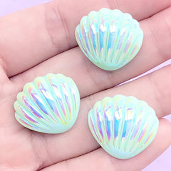 Iridescent Seashell Cabochon | Mermaid Decoden Phone Case Making | Beach Decor | Marine Life Embellishments (3 pcs / Green / 21mm x 19mm)