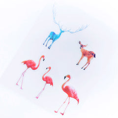Flamingo and Deer Sticker | Clear Animal and Bird Stickers | Planner Sticker | Kawaii Resin Craft Supplies