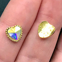 AB Iridescent Heart Rhinestones with Setting | Faceted Glass Rhinestones | Fake Gems | Kawaii Jewelry DIY (2 pcs / 8mm x 8mm)