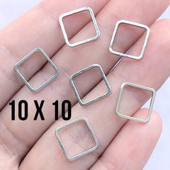 Small Geometric Deco Frame for UV Resin Filling |  Hollow Square Open Frame | Geometry Jewellery DIY (6 pcs / Silver / 10mm)