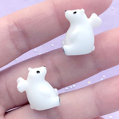 Polar Bear Angel Cabochons | 3D Winged Animal Embellishment | Whimsical Jewelry Supplies | Kawaii Crafts (2 pcs / White / 13mm x 17mm)