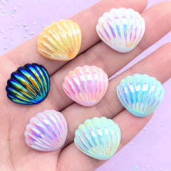 Iridescent Aura Shell Cabochons | Kawaii Rainbow Seashell Cabochon | Mermaid Decoden | Resin Flatbacks (7 pcs / 21mm x 19mm)