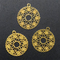 Filigree Flower Metal Accent Pieces | Mini Bookmark Charm | Deco Frame for UV Resin Filling | Resin Inclusions (3 pcs / 15mm x 17mm)