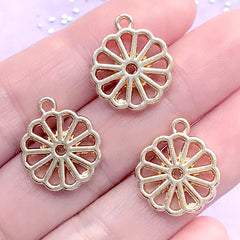 Chrysanthemum Open Bezel Charm | Small Flower Deco Frame | Floral Open Frame for UV Resin Filling | Resin Jewelry DIY (3 pcs / Gold / 16mm x 18mm)