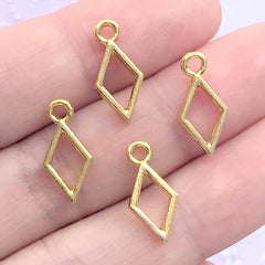 Mini Rhombus Deco Frame for UV Resin Filling | Tiny Geometry Open Bezel Charm | Resin Craft Supplies (4 pcs / Gold / 7mm x 15mm)