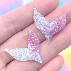 Mermaid Tail Cabochons with Chunky Glitter | Fish Tail Embellishment | Kawaii Phone Case Decoden Supplies (2 pcs / 25mm x 27mm)