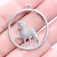 Unicorn Open Bezel Charm for UV Resin Filling | Mythical Creature Pendant | Magical Girl Jewellery (1 piece / Silver / 29mm x 33mm / 2 Sided)