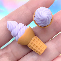 Taro Ice Cream Cabochon | Mini Food Jewelry Supplies | Sweet Decoden | Kawaii Phone Case DIY (2 pcs / Purple / 15mm x 37mm)