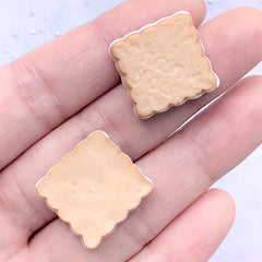 Square Biscuit Cabochons | Fake Cookie Embellishments | Sweet Deco | Kawaii Decoden Supplies | Faux Food Jewelry DIY (2 pcs / 19mm)