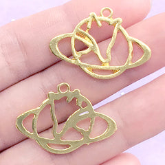 Fox Planet Saturn Open Back Bezel Charm | Kawaii Deco Frame for UV Resin Filling | Resin Jewelry DIY (2 pcs / Gold / 29mm x 20mm)