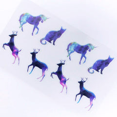 Magical Animal Sticker in Galaxy Gradient Color | Unicorn Cat Deer Clear Stickers | UV Resin Art Supplies