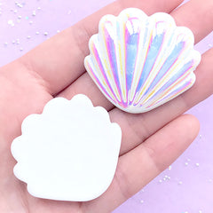 AB White Aura Seashell Cabochon | Iridescent Resin Cabochons | Mermaid Decorations (2 pcs / White / 40mm x 38mm)