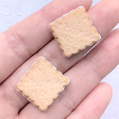 Square Biscuit Cabochons | Fake Cookie Embellishments | Sweet Deco | Kawaii Decoden Supplies | Faux Food Jewelry DIY (2 pcs / 19mm)