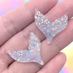 Mermaid Tail Resin Cabochon with Chunky Glitter | Magical Decoden Embellishments | Kawaii Jewelry DIY (2 pcs / 25mm x 27mm)