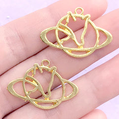 Fox Planet Saturn Open Back Bezel Charm | Kawaii Deco Frame for UV Resin Filling | Resin Jewelry DIY (2 pcs / Gold / 29mm x 20mm)