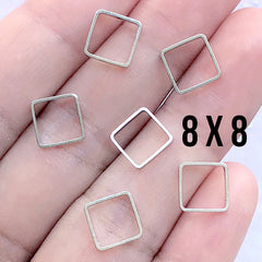 Mini Geometric Open Frame for UV Resin Filling |  Hollow Square Deco Frame | Geometry Jewelry Making (6 pcs / Silver / 8mm)