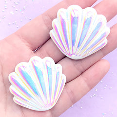 AB White Aura Seashell Cabochon | Iridescent Resin Cabochons | Mermaid Decorations (2 pcs / White / 40mm x 38mm)