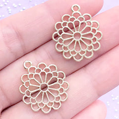 Intricate Flower Charm | Filigree Floral Pendant | UV Resin Jewelry Supplies (2 pcs / Gold / 20mm x 23mm)