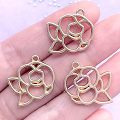 Rose Flower Open Bezel Charm | Small Floral Deco Frame for UV Resin Filling | Resin Jewellery DIY (3 pcs / Gold / 20mm x 18mm)