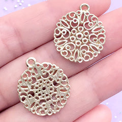 Intricate Filigree Floral Charm | Openwork Flower Pendant | UV Resin Jewellery Making (2 pcs / Gold / 19mm x 23mm)