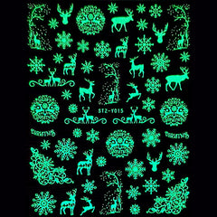 Glow in the Dark Christmas Stickers | Reindeer Snowflake Sticker | Resin Deco Sticker | Holiday Nail Design