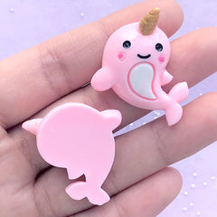Kawaii Dolphin with Horn Cabochons | Magical Unicorn Dolphin Embellishment | Phone Case Decoden Supplies (2 pcs / Pink / 25mm x 32mm)