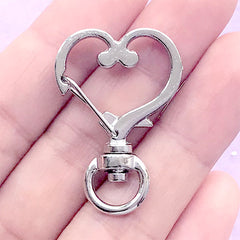 Silver Heart Snap Clasp with Swivel Ring | Cute Lanyard Hook | Kawaii Lobster Clip | Jewelry Findings (1 piece / Silver / 24mm x 35mm)