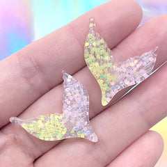 Glittery Mermaid Tail Cabochons | Kawaii Decoden Supplies | Fairytale Embellishments (2 pcs / 25mm x 27mm)